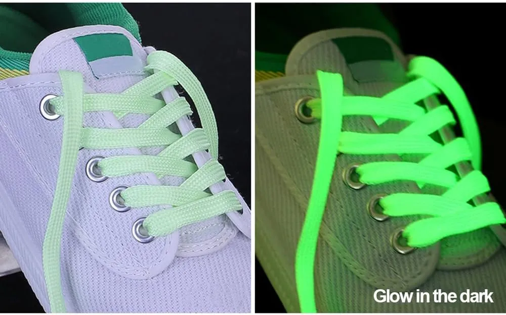 2 Pairs Flat Shoelaces for Sneakers,Double Layered Glow in the Dark Shoe Laces,Reflective Runing Shoestring