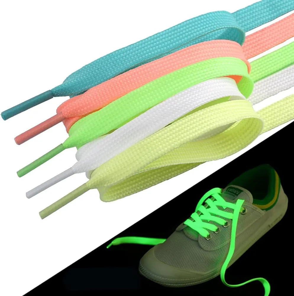 2 Pairs Flat Shoelaces for Sneakers,Double Layered Glow in the Dark Shoe Laces,Reflective Runing Shoestring