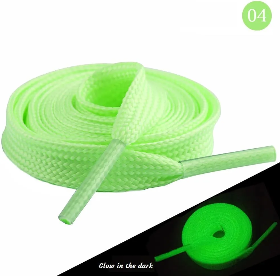 2 Pairs Flat Shoelaces for Sneakers,Double Layered Glow in the Dark Shoe Laces,Reflective Runing Shoestring