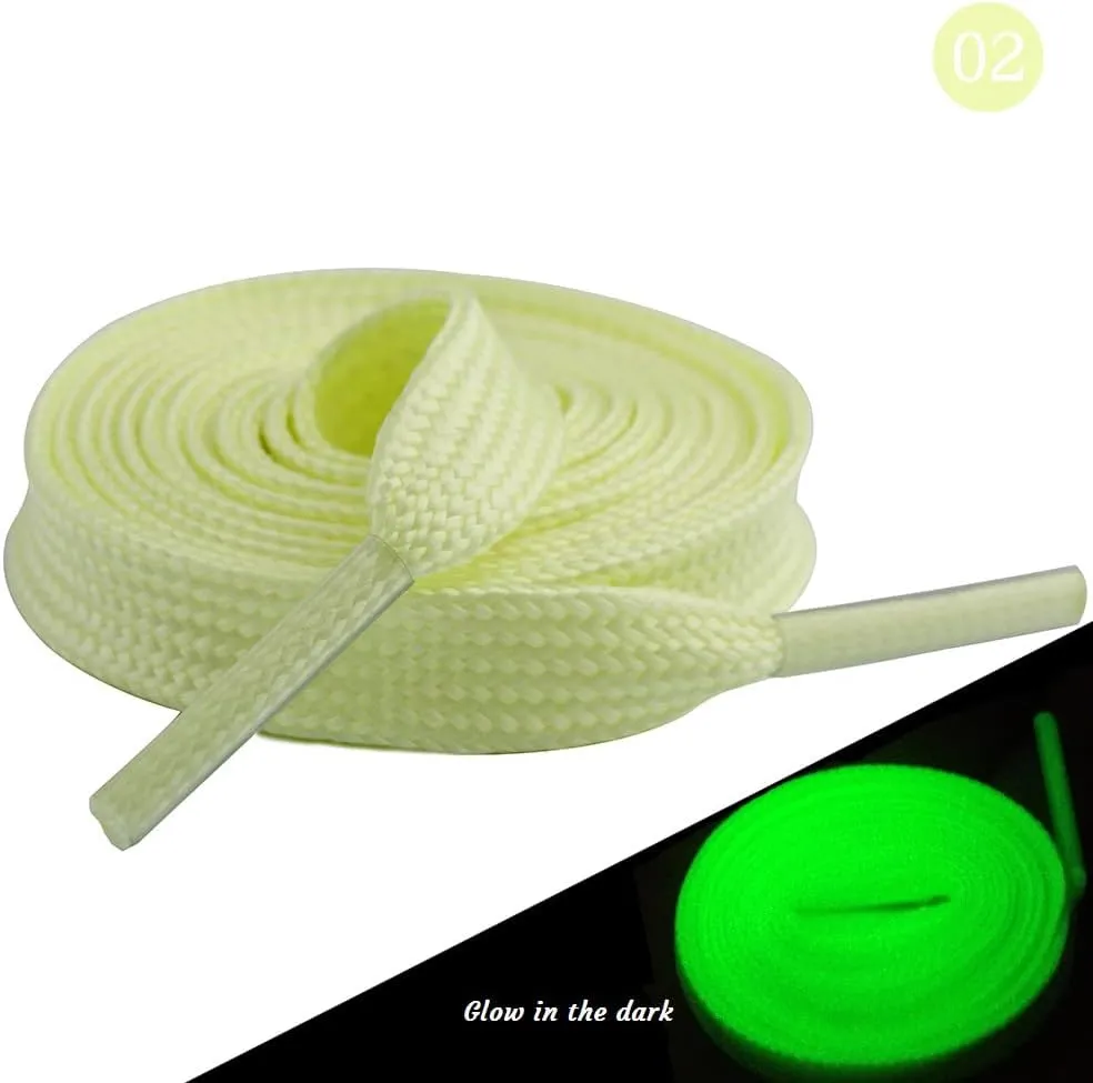 2 Pairs Flat Shoelaces for Sneakers,Double Layered Glow in the Dark Shoe Laces,Reflective Runing Shoestring