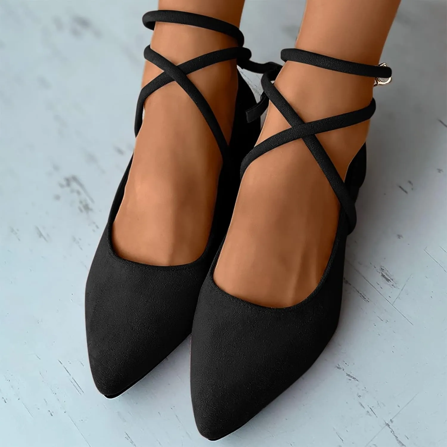 AMDBEL Ballet Flats Shoes for Women Dressy, Women's Slingback Leather Slingback Flats Pointed Toe Pumps Comfort Heeled Sandal