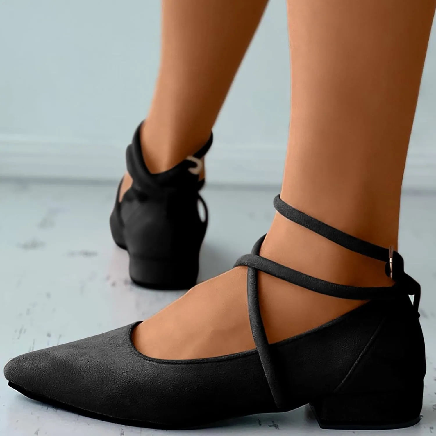 AMDBEL Ballet Flats Shoes for Women Dressy, Women's Slingback Leather Slingback Flats Pointed Toe Pumps Comfort Heeled Sandal