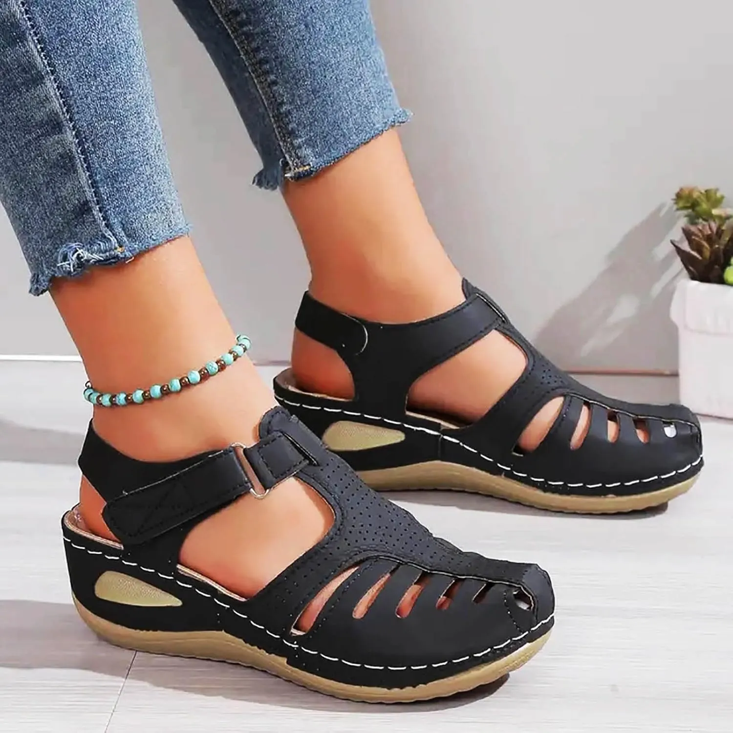 AMDBEL Orthopedic Sandals for Women,Sandals for Women Dressy Summer Closed Toe Breathable Sandals with Arch Support Shoes
