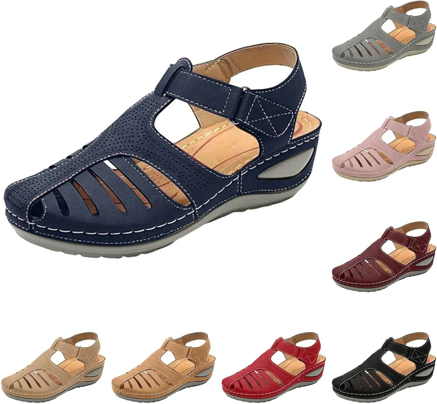 AMDBEL Orthopedic Sandals for Women,Sandals for Women Dressy Summer Closed Toe Breathable Sandals with Arch Support Shoes