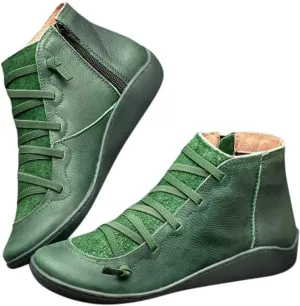 Ankle Booties for Women Flat Heel,Women’s Ankle Boots Fashion Lace Up Side Zip Vintage Booties Low Heel Arch Support