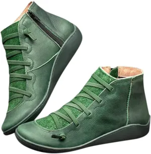 Ankle Boots for Women No Heel,2019 New Arch Support Boots Side Zipper Vintage Leather Damping Shoes Flat Heel Booties