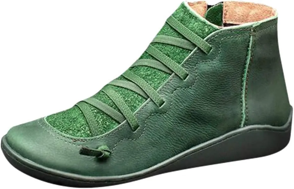 Ankle Boots for Women No Heel,2019 New Arch Support Boots Side Zipper Vintage Leather Damping Shoes Flat Heel Booties