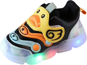 Baby LED Light Up Shoes Cute Grid Breathable Flashing Sneakers Anti Slip Outdoor Running Shoes Walking Shoes (Black, 7 Toddler)