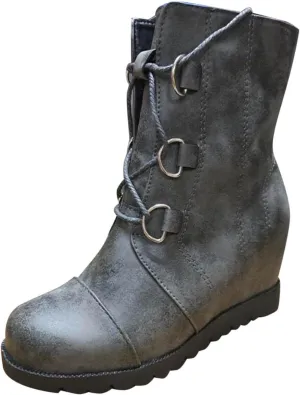 Boots for Women Wedges Ankle Booties Retro V Cutout Comfy Short Boots Color Block Chunky Block Heels Shoes 52