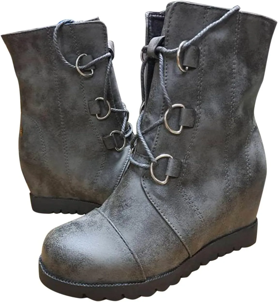 Boots for Women Wedges Ankle Booties Retro V Cutout Comfy Short Boots Color Block Chunky Block Heels Shoes 52