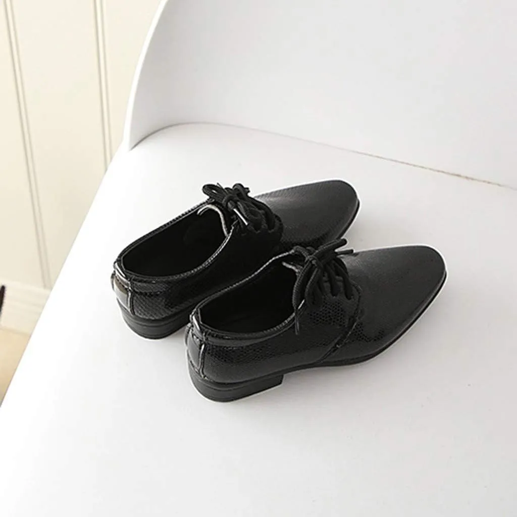 Boys Derby Leather Formal Dress Shoes Pointed Toe Oxford Lace Up Wedding Party Performance Prom Footwear for Kids