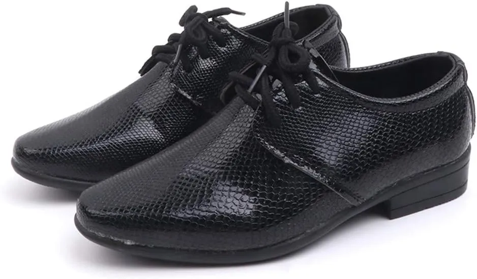 Boys Derby Leather Formal Dress Shoes Pointed Toe Oxford Lace Up Wedding Party Performance Prom Footwear for Kids