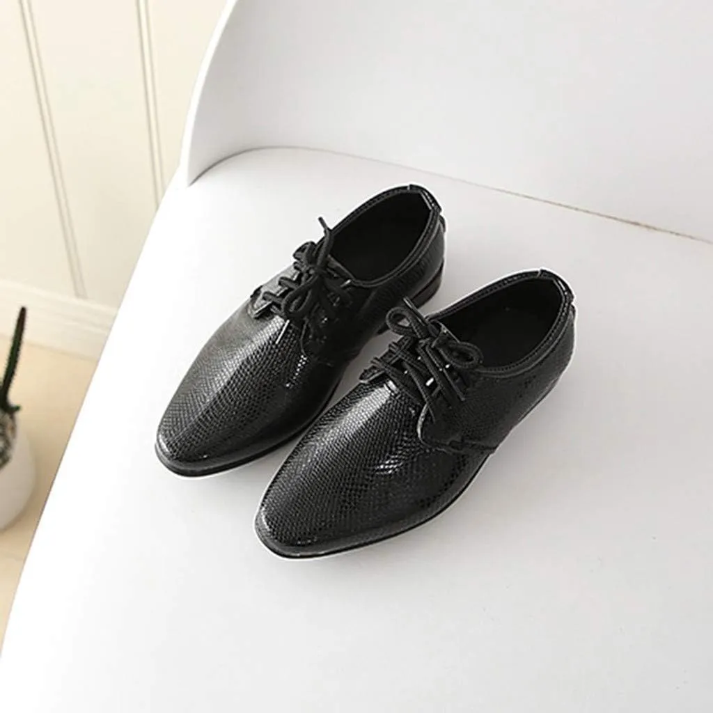 Boys Derby Leather Formal Dress Shoes Pointed Toe Oxford Lace Up Wedding Party Performance Prom Footwear for Kids
