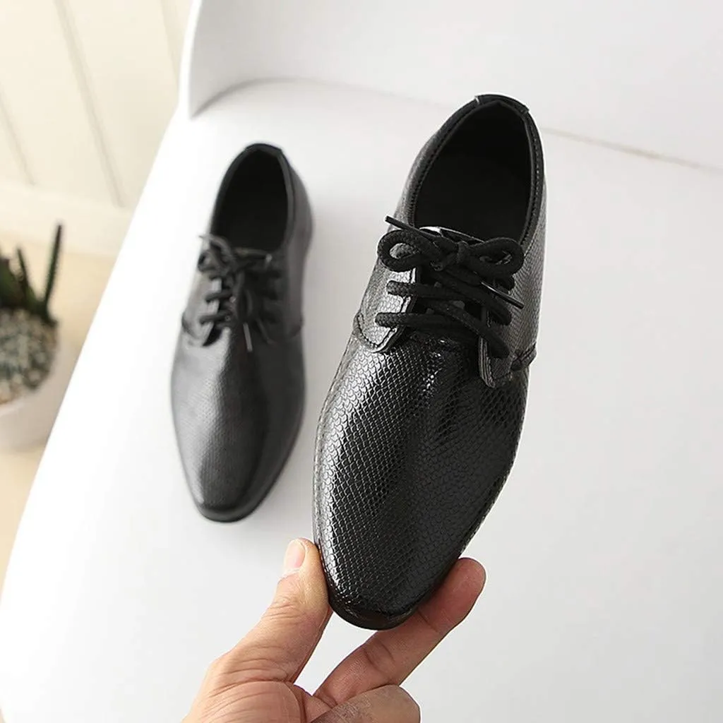 Boys Derby Leather Formal Dress Shoes Pointed Toe Oxford Lace Up Wedding Party Performance Prom Footwear for Kids