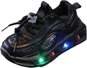 Boys Light Up Shoes LED Flashing Lightweight Mesh Breathable Adorable Solid Color Running Sneakers for Toddler (Black, 7 Toddler)
