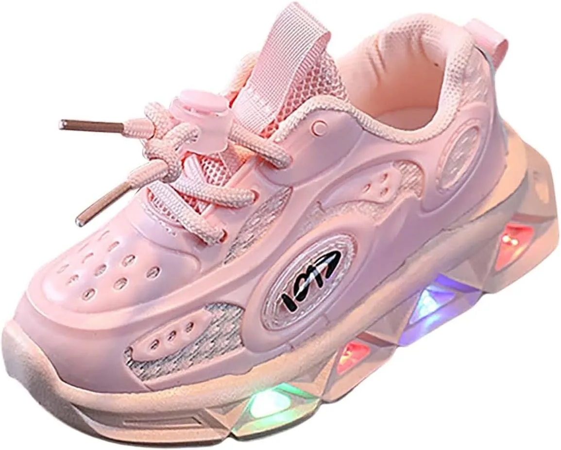 Boys Light Up Shoes LED Flashing Lightweight Mesh Breathable Adorable Solid Color Running Sneakers for Toddler (Pink, 5.5 Infant)