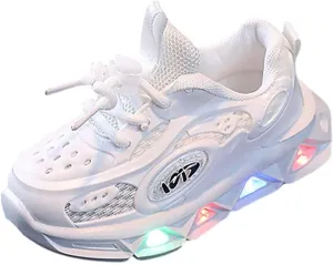 Boys Light Up Shoes LED Flashing Lightweight Mesh Breathable Adorable Solid Color Running Sneakers for Toddler (White, 7.5 Toddler)