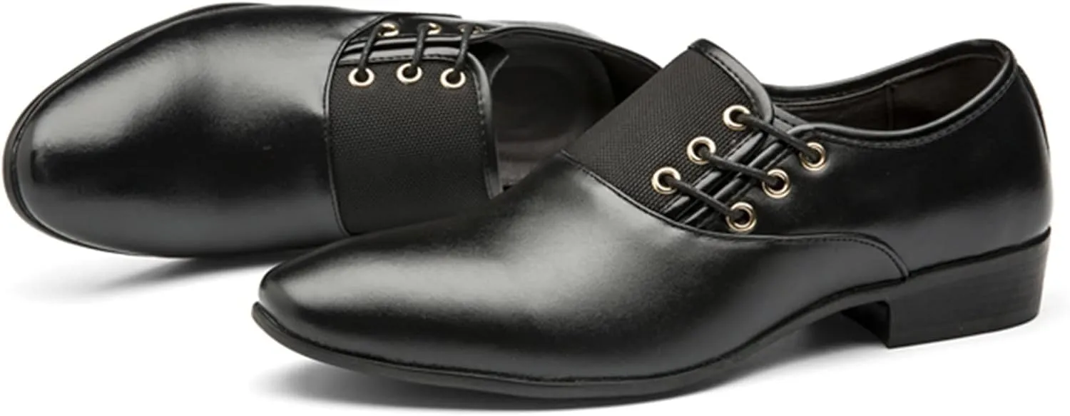 Brown Dress Shoes for Men Wide Width Classical Style Leather Shoes for Men Slip On PU Leather Low Rubber Sole Block Heel Work Business Shoes Men Casual Brown Leather