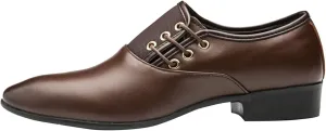 Brown Dress Shoes for Men Wide Width Classical Style Leather Shoes for Men Slip On PU Leather Low Rubber Sole Block Heel Work Business Shoes Men Casual Brown Leather