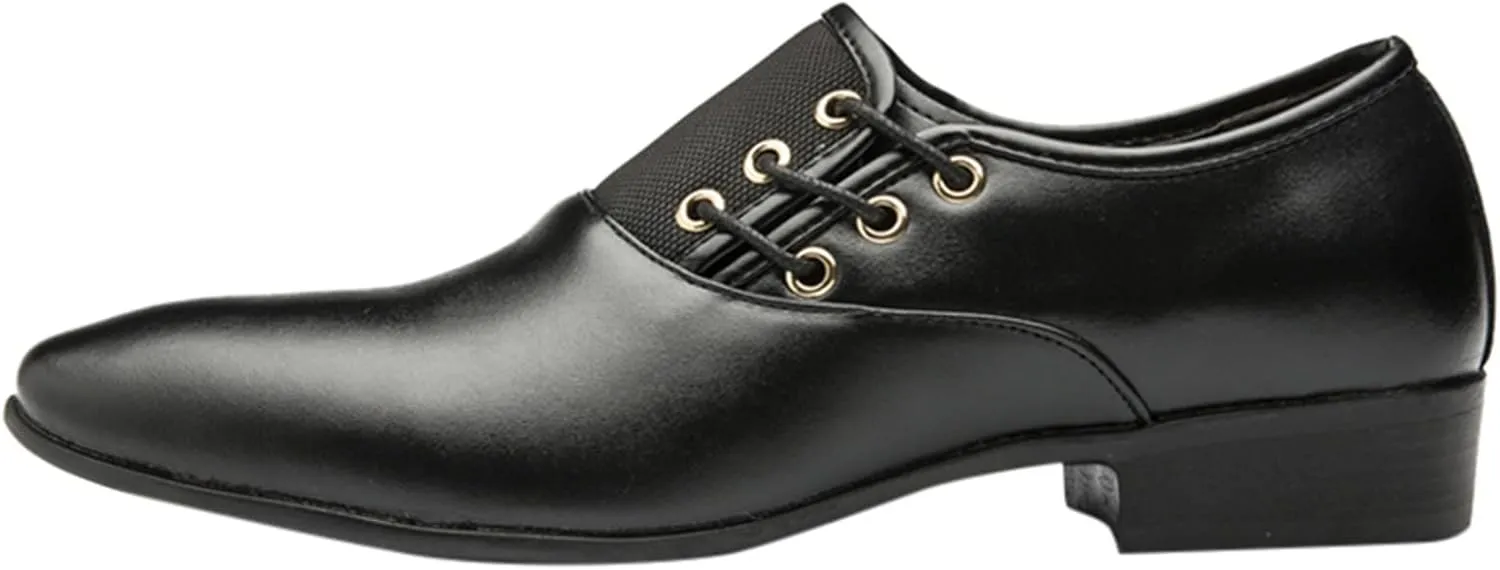 Brown Dress Shoes for Men Wide Width Classical Style Leather Shoes for Men Slip On PU Leather Low Rubber Sole Block Heel Work Business Shoes Men Casual Brown Leather