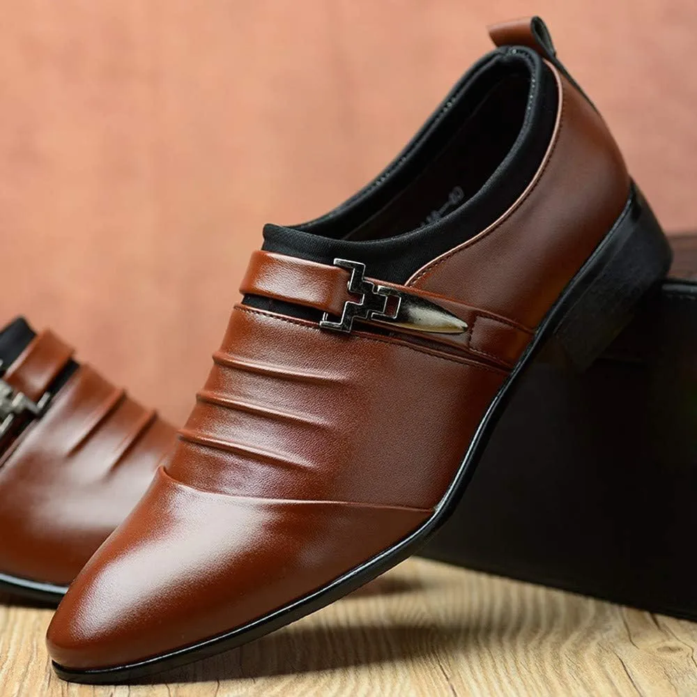 Brown Slip On Dress Shoes for Men British Men's Leather Shoes Fashion Man Pointed Toe Formal Wedding Shoes Brown Business Casual Shoes for Men Wide