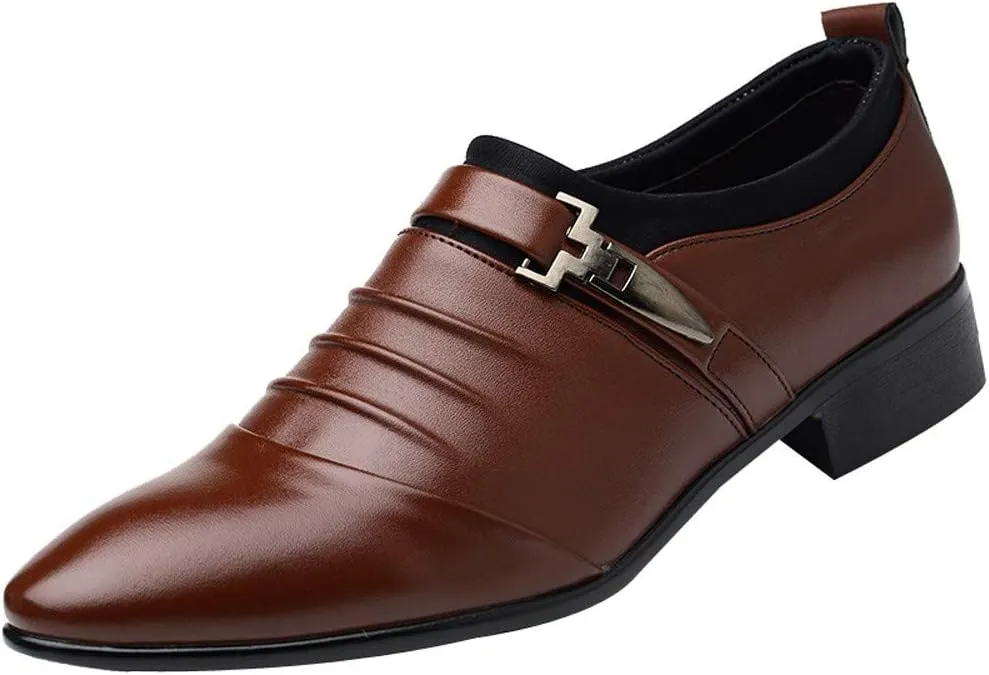 Brown Slip On Dress Shoes for Men British Men's Leather Shoes Fashion Man Pointed Toe Formal Wedding Shoes Brown Business Casual Shoes for Men Wide