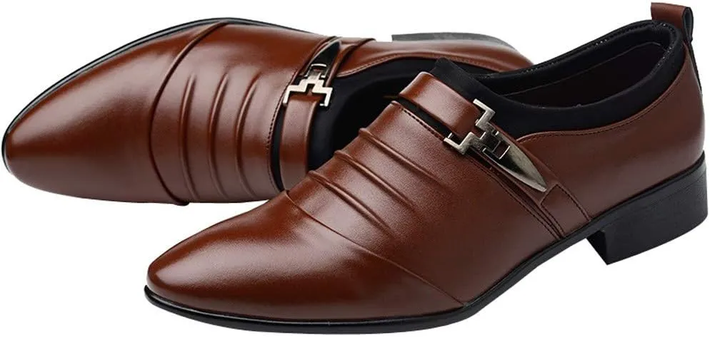 Brown Slip On Dress Shoes for Men British Men's Leather Shoes Fashion Man Pointed Toe Formal Wedding Shoes Brown Business Casual Shoes for Men Wide