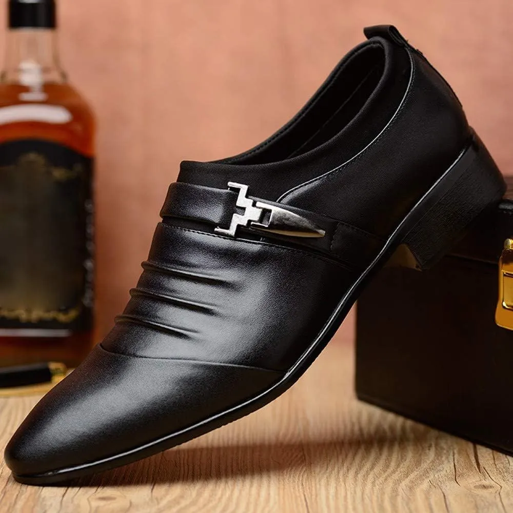 Brown Slip On Dress Shoes for Men British Men's Leather Shoes Fashion Man Pointed Toe Formal Wedding Shoes Brown Business Casual Shoes for Men Wide