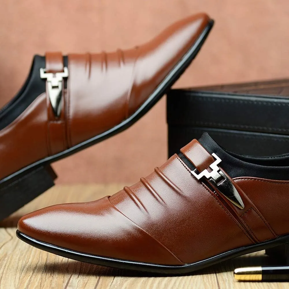 Brown Slip On Dress Shoes for Men British Men's Leather Shoes Fashion Man Pointed Toe Formal Wedding Shoes Brown Business Casual Shoes for Men Wide