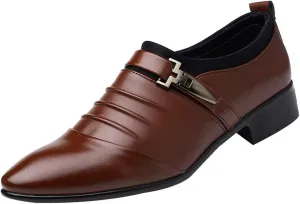 Brown Slip On Dress Shoes for Men British Men's Leather Shoes Fashion Man Pointed Toe Formal Wedding Shoes Brown Business Casual Shoes for Men Wide