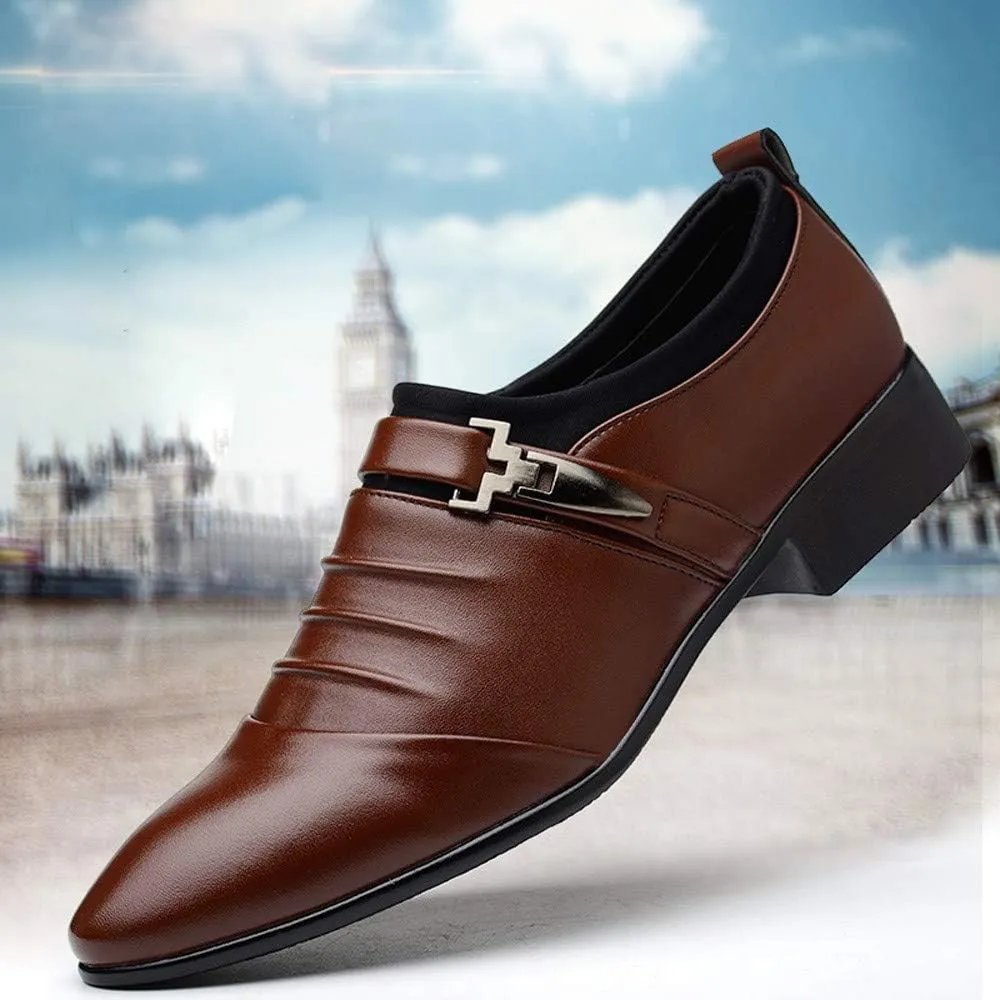 Brown Slip On Dress Shoes for Men British Men's Leather Shoes Fashion Man Pointed Toe Formal Wedding Shoes Brown Business Casual Shoes for Men Wide