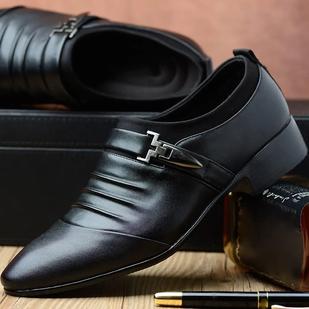 Brown Slip On Dress Shoes for Men British Men's Leather Shoes Fashion Man Pointed Toe Formal Wedding Shoes Brown Business Casual Shoes for Men Wide