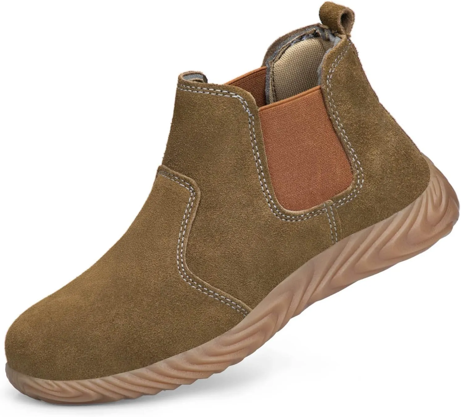 Brown Suede Platform Chukka Boots for Men Casual Comfortable Round Toe Anti-Slip Ankle Booties Lightweight Shoes