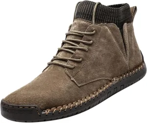 Brown Vintage Hiking Shoes for Men Fashion Lace up Dress Boot Motorcycle Walking Boots Casual Outdoor Shoe