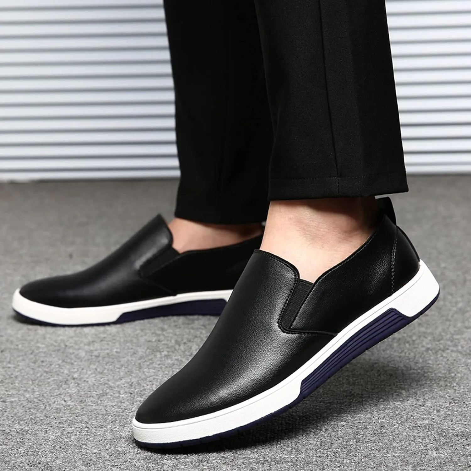 Business Casual Shoes Men 14 Wide Leisure Slip On Breathable Wear Men's Business Style Leather Shoes Solid Formal Color Men's Leather Shoes Mens Dress Shoes Loafers Slip-Ons Casual Black