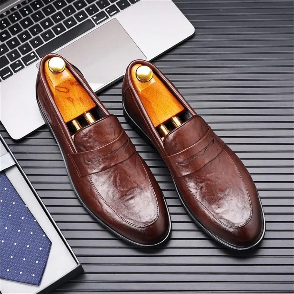 Casual Loafers for Men Pu Leather Driving Loafers Working Round Toe Wedding Non Slip Shoe Slip-on