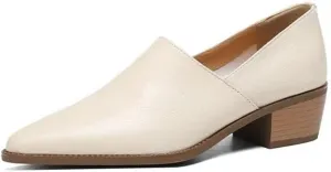 Chic Sheepskin Leather Loafers: Pointed Toe & Chunky Heel