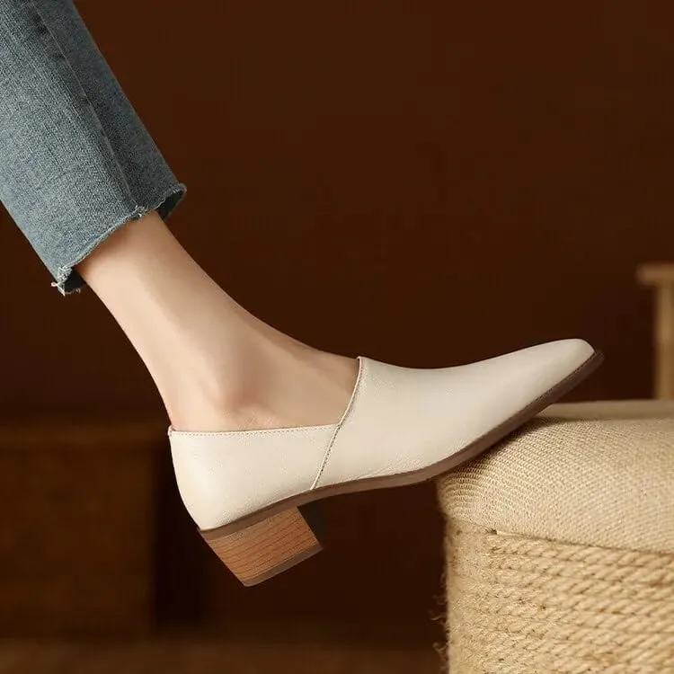 Chic Sheepskin Leather Loafers: Pointed Toe & Chunky Heel