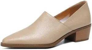 Chic Sheepskin Leather Loafers: Pointed Toe & Chunky Heel