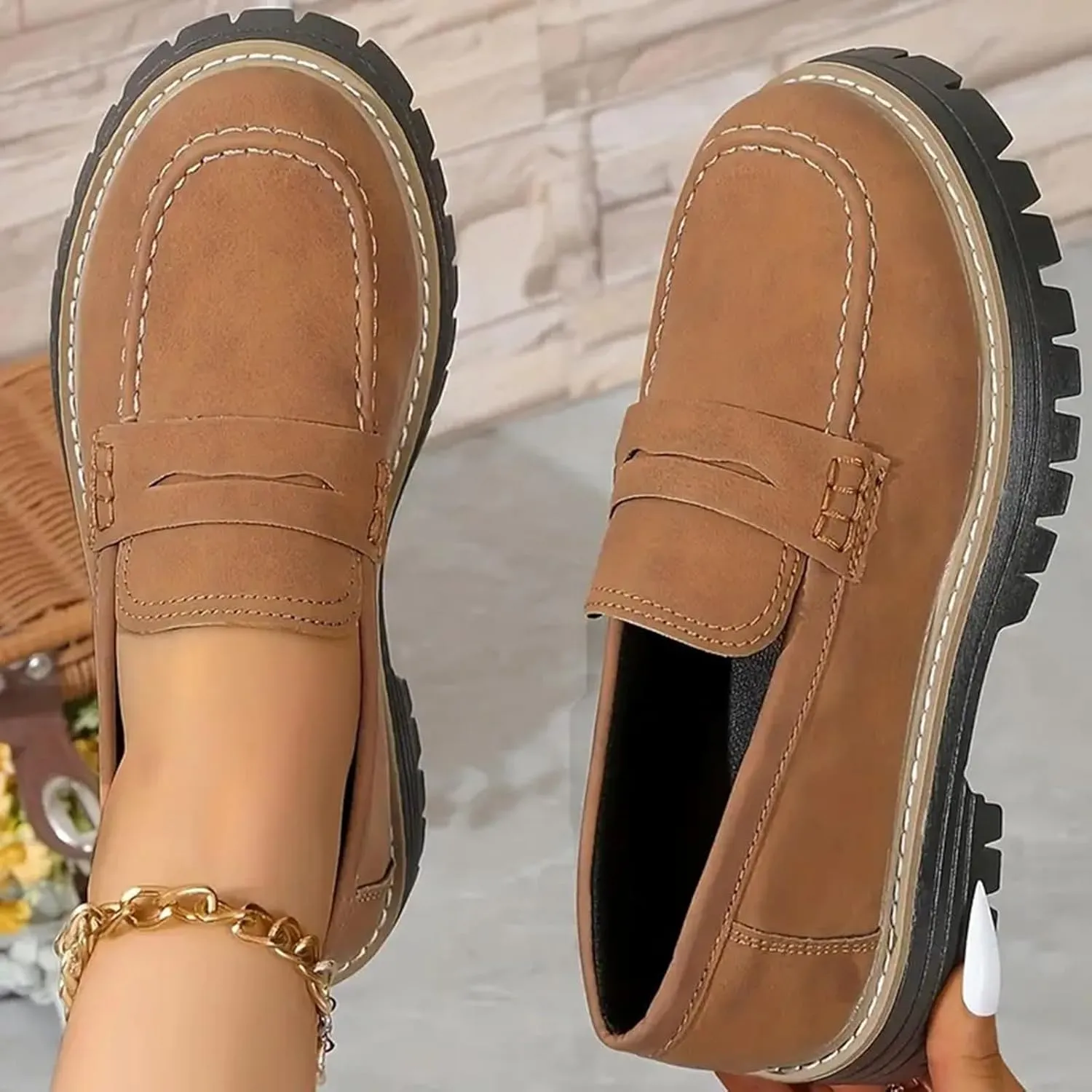 Chunky Business Casual Shoes for Women Comfort Orthopedic Shoes Suede Lug Sole Work Shoes Elegant Dress Shoes