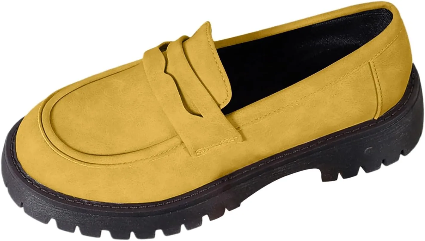Chunky Loafers Women Slip-On Business Shoes Comfortable Work Shoes Casual Platform Loafers Leather Penny Loafers