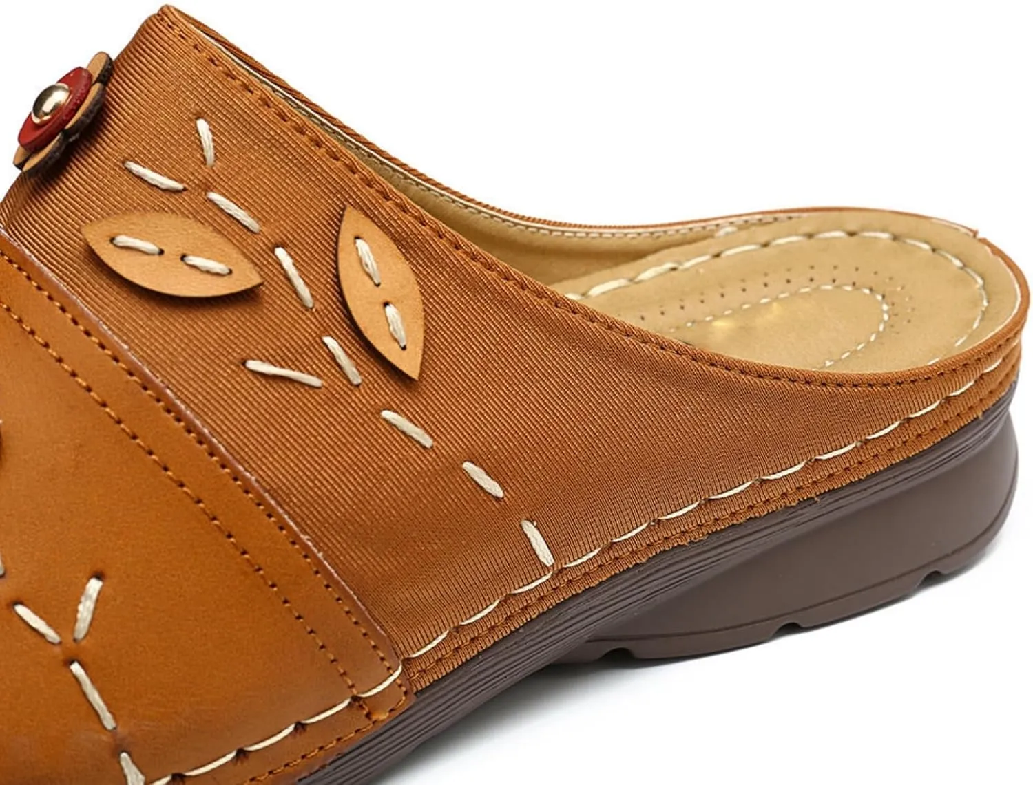 Clogs for Women Slip On Flower Decoration Flat Mules for Women 2025 Wide Width Comfortable Slippers Faux Leather Dressy Summer Loafer Indoor & Outdoor Slippers Fashion Clogs Soft Soles Lightweight