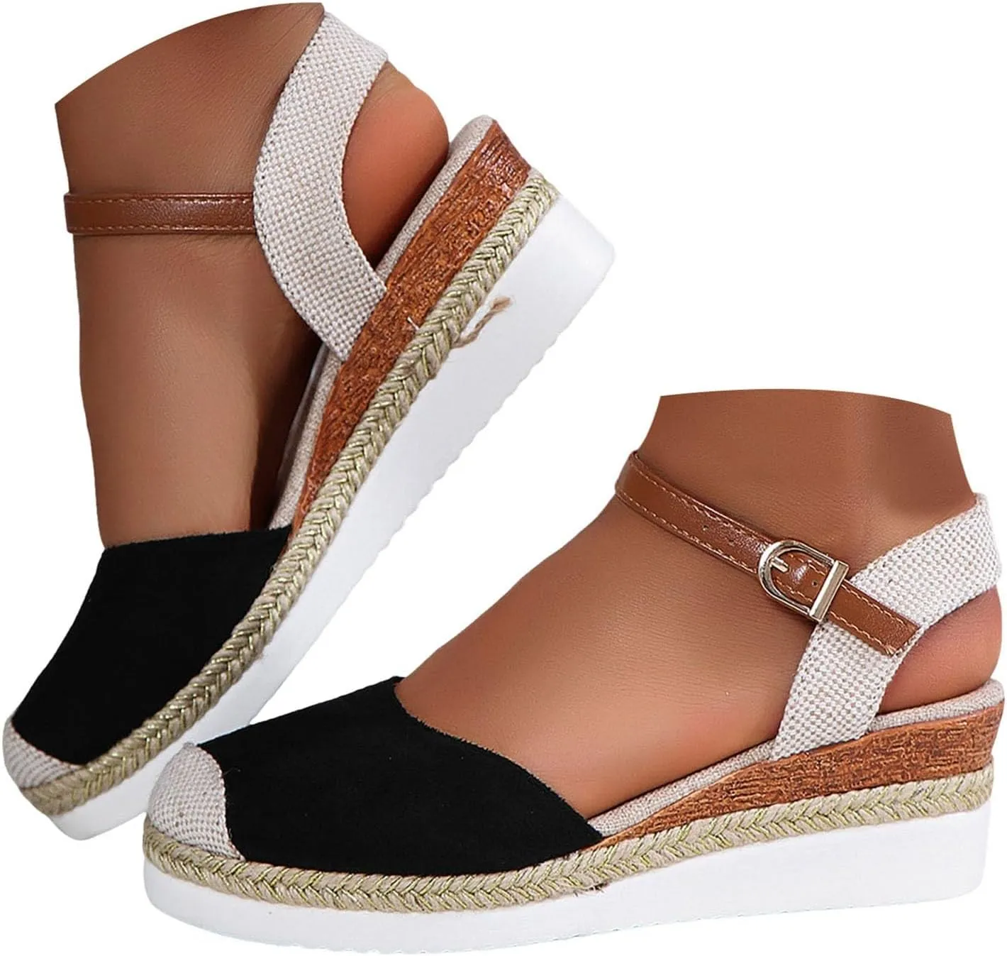 Closed Toe Platform Wedge Sandals for Women Heel Casual Womens, 2025 Espadrilles Wedges Sandals Heel Casual Comfortable Low Wedges Walking Strappy Comfortable Outdoor Shoes