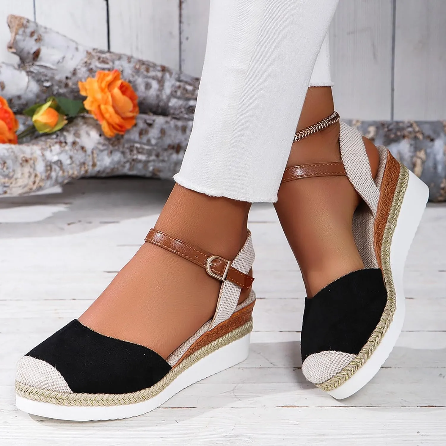 Closed Toe Platform Wedge Sandals for Women Heel Casual Womens, 2025 Espadrilles Wedges Sandals Heel Casual Comfortable Low Wedges Walking Strappy Comfortable Outdoor Shoes