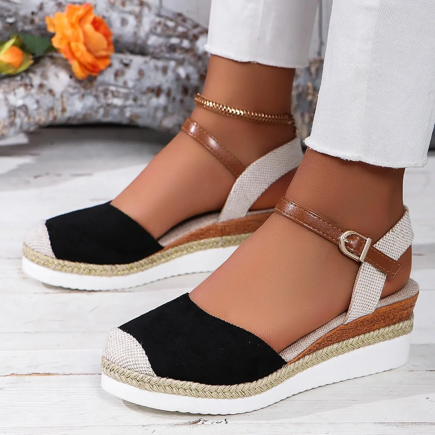 Closed Toe Platform Wedge Sandals for Women Heel Casual Womens, 2025 Espadrilles Wedges Sandals Heel Casual Comfortable Low Wedges Walking Strappy Comfortable Outdoor Shoes