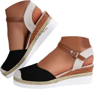 Closed Toe Platform Wedge Sandals for Women Heel Casual Womens, 2025 Espadrilles Wedges Sandals Heel Casual Comfortable Low Wedges Walking Strappy Comfortable Outdoor Shoes