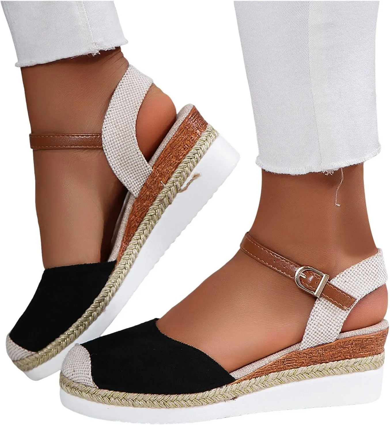 Closed Toe Platform Wedge Sandals for Women Heel Casual Womens, 2025 Espadrilles Wedges Sandals Heel Casual Comfortable Low Wedges Walking Strappy Comfortable Outdoor Shoes