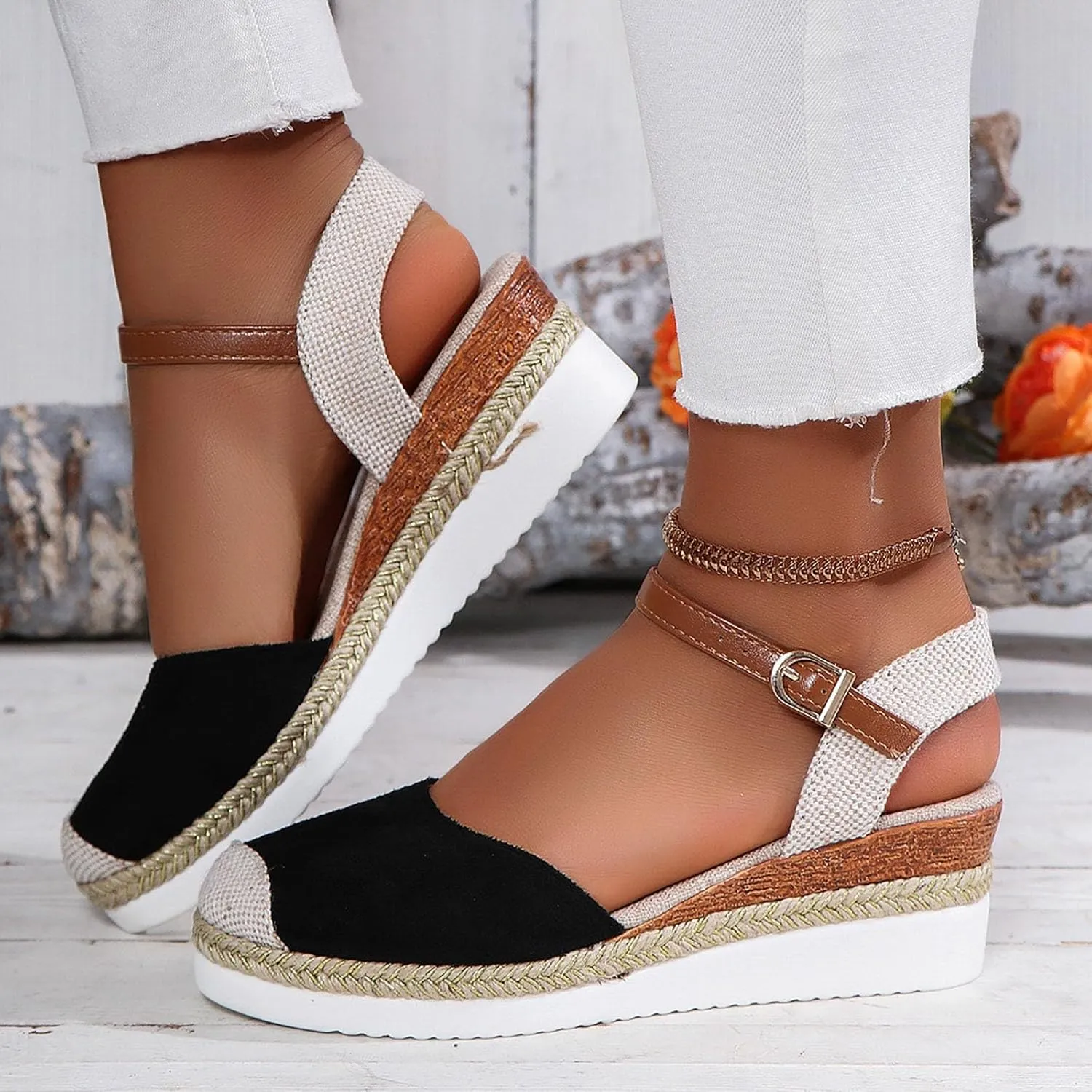 Closed Toe Platform Wedge Sandals for Women Heel Casual Womens, 2025 Espadrilles Wedges Sandals Heel Casual Comfortable Low Wedges Walking Strappy Comfortable Outdoor Shoes