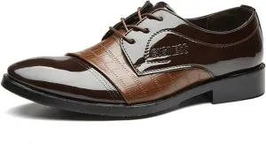 Comfortable Leather Pattern Shoes Low Heel Business Shoes for Men Arch Support Formal Dress Shoe for Men Dating Weding Working Casual Suit Shoe Waterproof Durable Leather Footwear