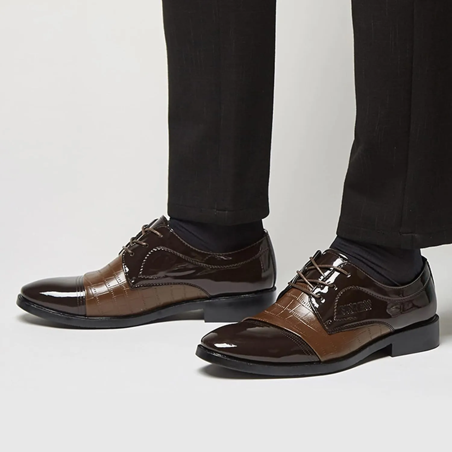 Comfortable Leather Pattern Shoes Low Heel Business Shoes for Men Arch Support Formal Dress Shoe for Men Dating Weding Working Casual Suit Shoe Waterproof Durable Leather Footwear